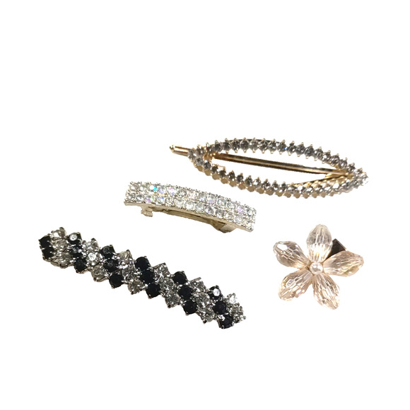 Hair Barrette Bundle Of 4 Rhinestone Black Clear Pink - Picture 2 of 8